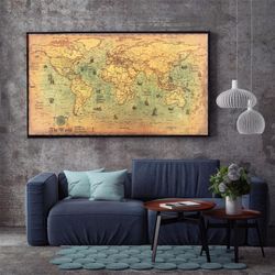 vintage nautical world map poster