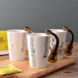novelty guitar ceramic mug - perfect gift for musicians | ceramic guitar cup with musical notes