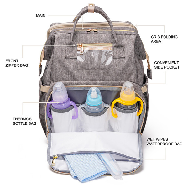 Multifunctional 3 in 1 Baby Diaper Bag With Bed (Waterproof Exterior)