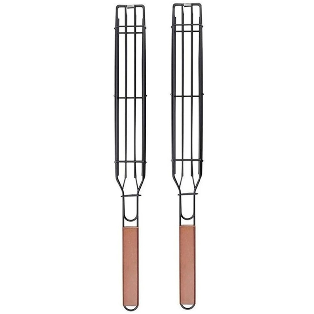 Non-stick Slim Kabob Grilling Baskets for Outdoor Grill Pair
