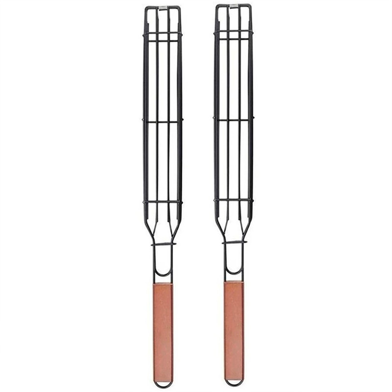 Non-stick Slim Kabob Grilling Baskets for Outdoor Grill Pair