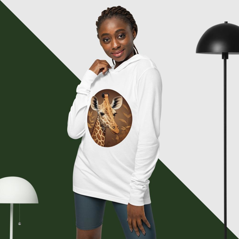 round logo giraffe bundle, giraffe vector giraffe retro Hooded long-sleeve tee