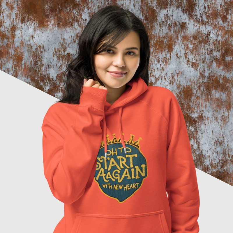 Quotesbook, Dad Quote, oh to start again in a new place with a new heart. Positive Quote Unisex eco raglan hoodie