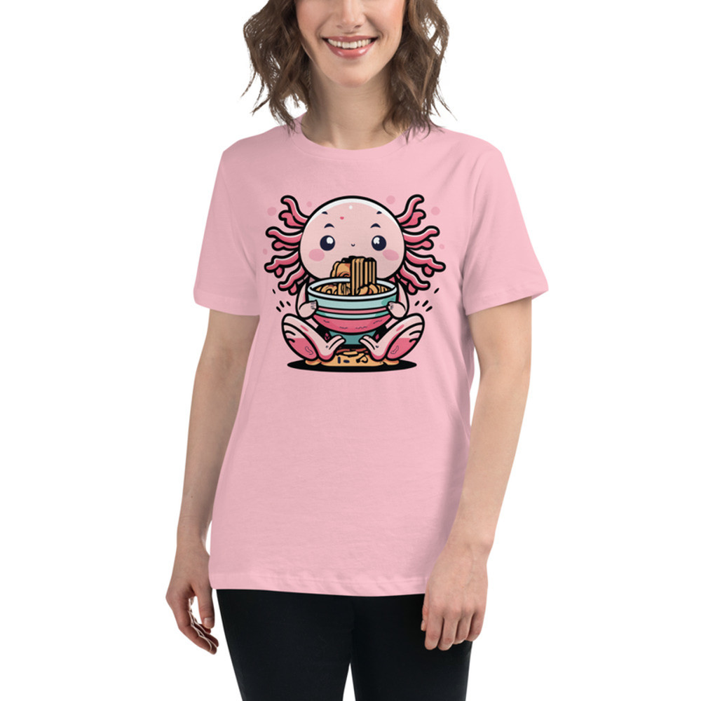 KAWAII AXOLOTL EATING RAMEN ANIME Women's Relaxed T-Shirt