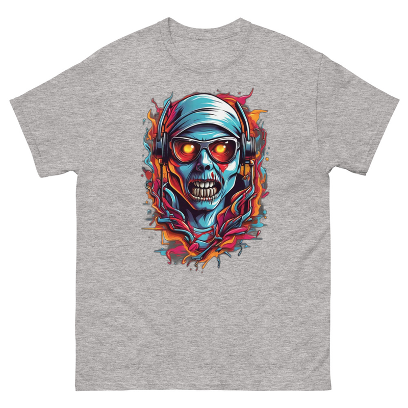 Mens Classic Tee Colorful Music Zombie DJ Art T-shirt Halloween Clothes Gift
