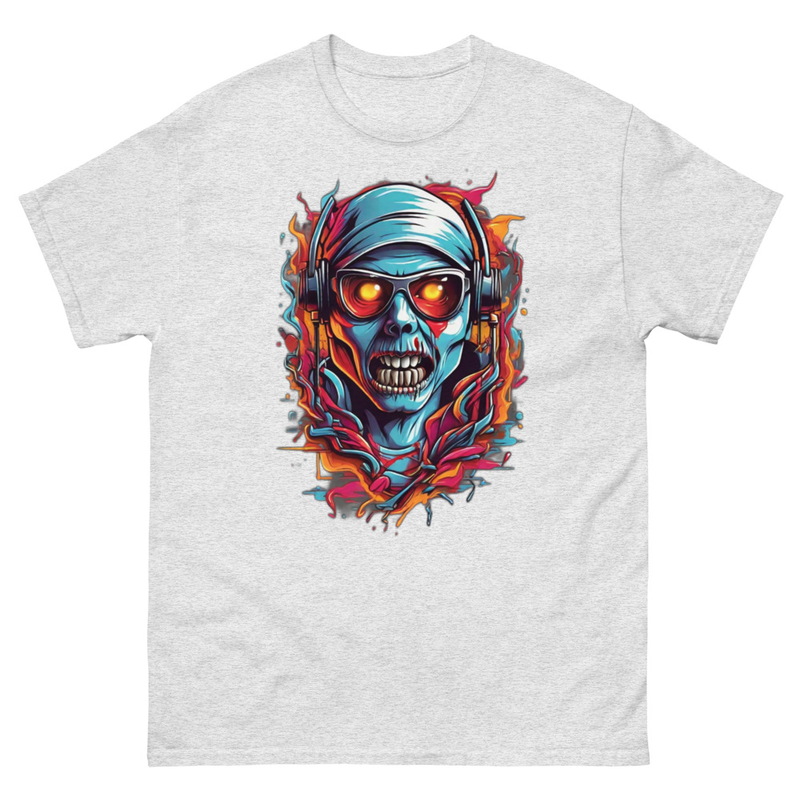 Mens Classic Tee Colorful Music Zombie DJ Art T-shirt Halloween Clothes Gift