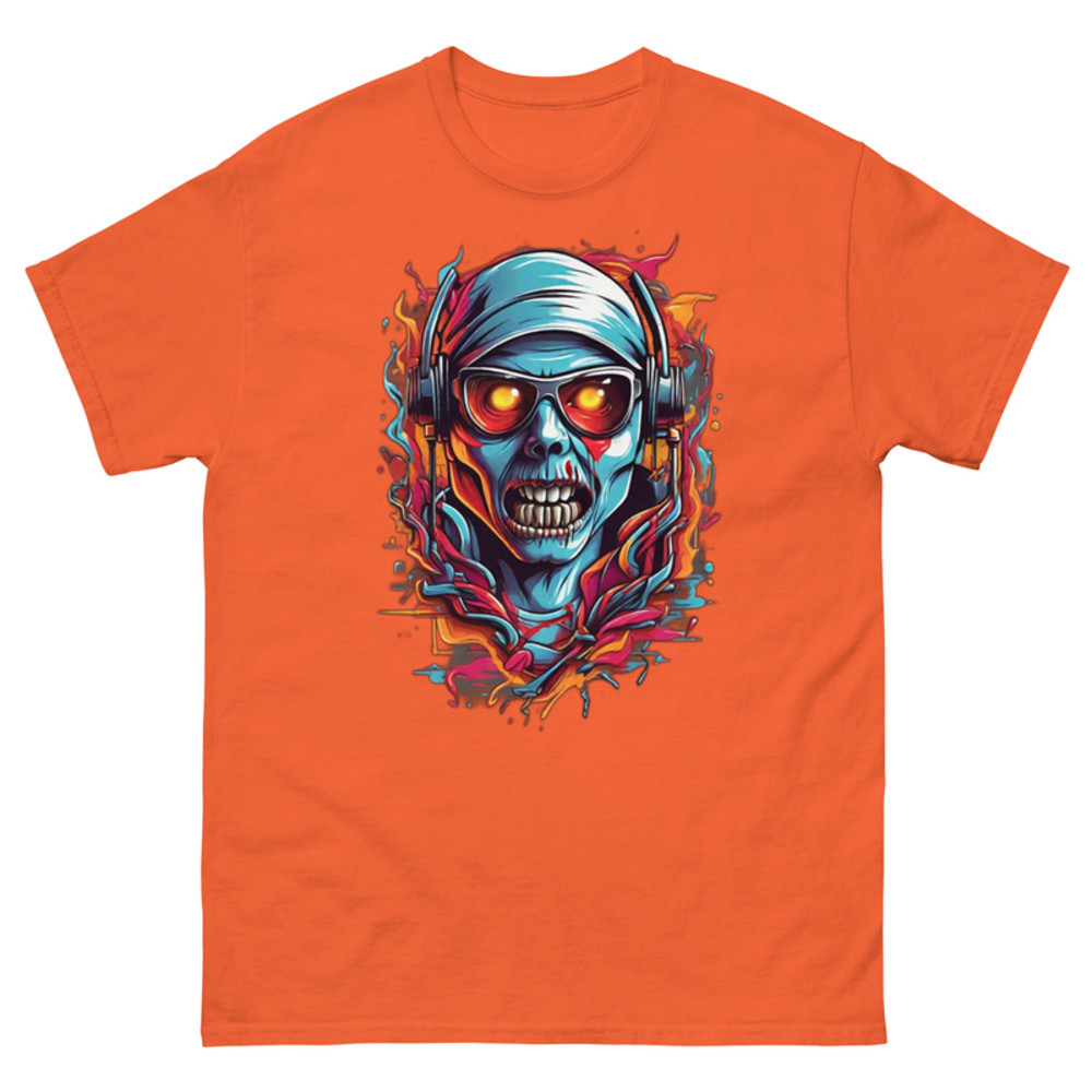 Mens Classic Tee Colorful Music Zombie DJ Art T-shirt Halloween Clothes Gift