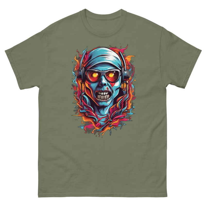 Mens Classic Tee Colorful Music Zombie DJ Art T-shirt Halloween Clothes Gift