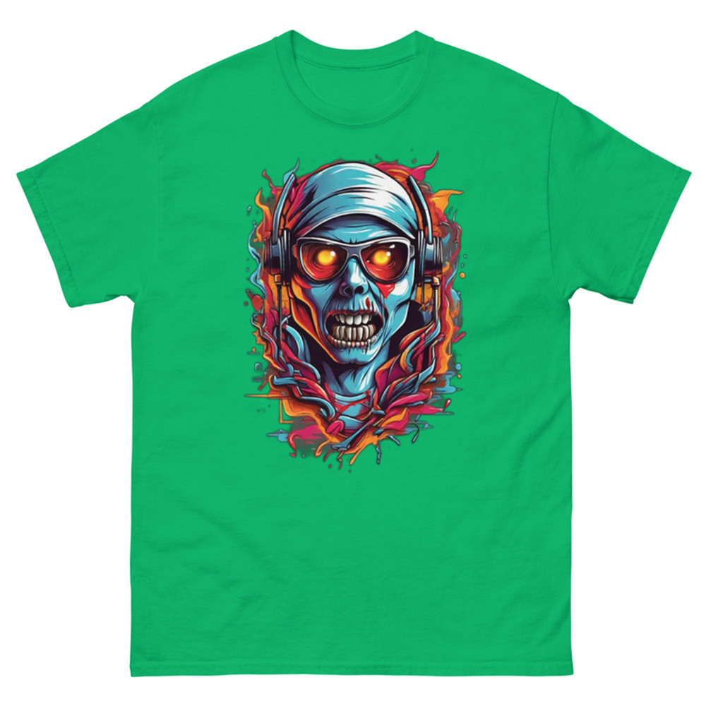 Mens Classic Tee Colorful Music Zombie DJ Art T-shirt Halloween Clothes Gift