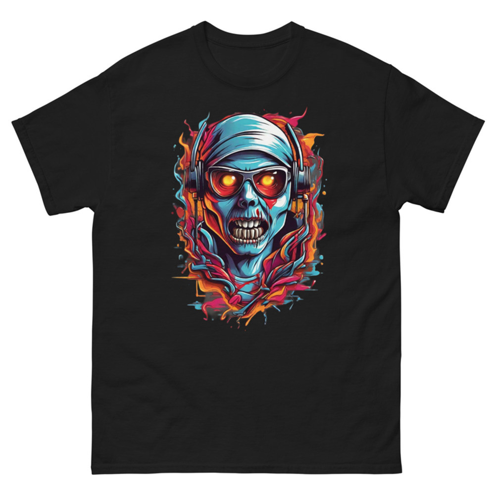 Mens Classic Tee Colorful Music Zombie DJ Art T-shirt Halloween Clothes Gift
