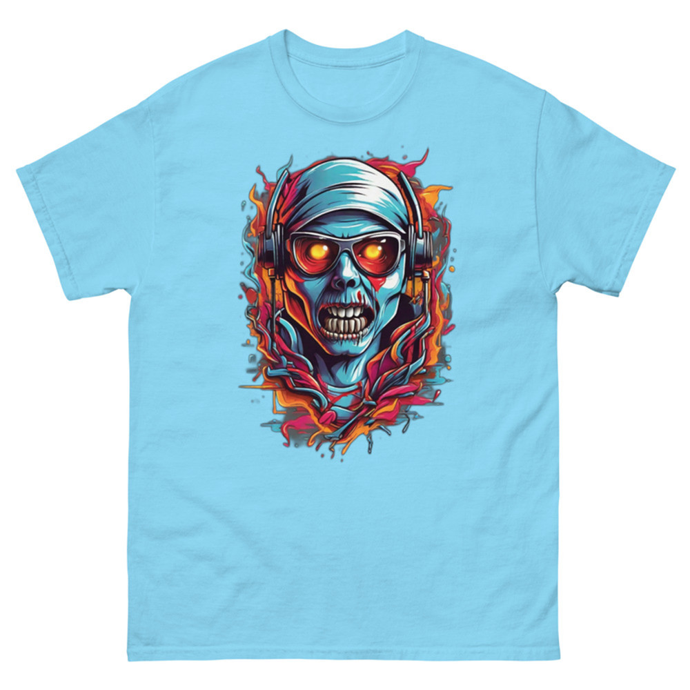 Mens Classic Tee Colorful Music Zombie DJ Art T-shirt Halloween Clothes Gift