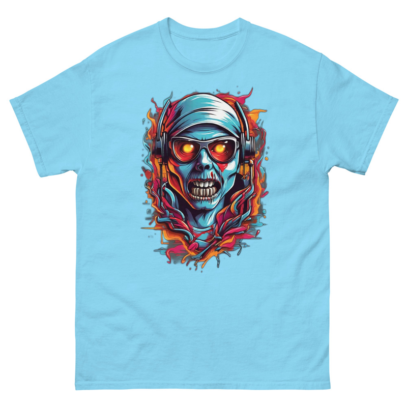 Mens Classic Tee Colorful Music Zombie DJ Art T-shirt Halloween Clothes Gift