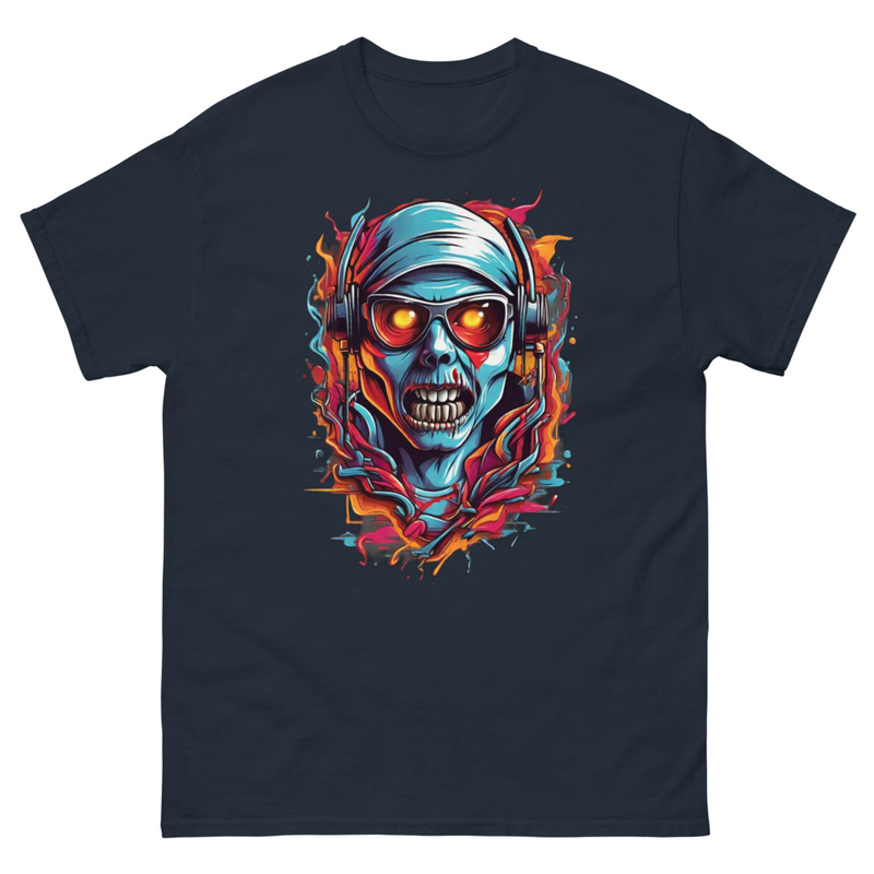 Mens Classic Tee Colorful Music Zombie DJ Art T-shirt Halloween Clothes Gift