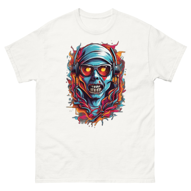 Mens Classic Tee Colorful Music Zombie DJ Art T-shirt Halloween Clothes Gift