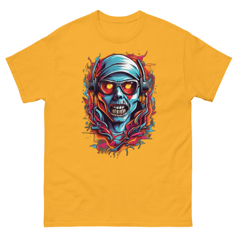 Mens Classic Tee Colorful Music Zombie DJ Art T-shirt Halloween Clothes Gift