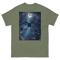 Mens Classic Tee Cute Black Bats Flying in Sparkles Forest Ocean Art T-shirt