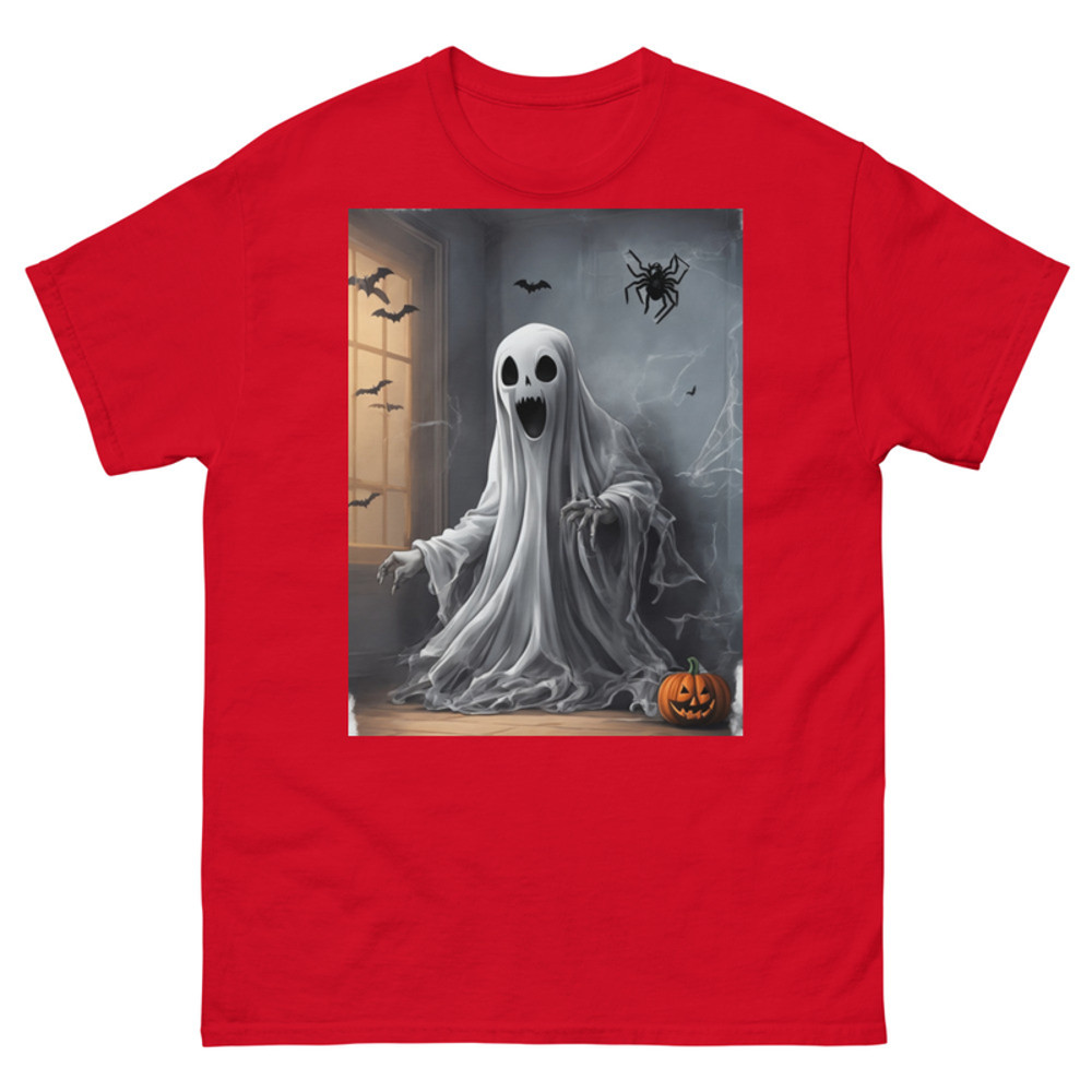 Mens Classic Tee Ghost Fear Spider on Wall Art T-shirt Halloween Clothes Gift