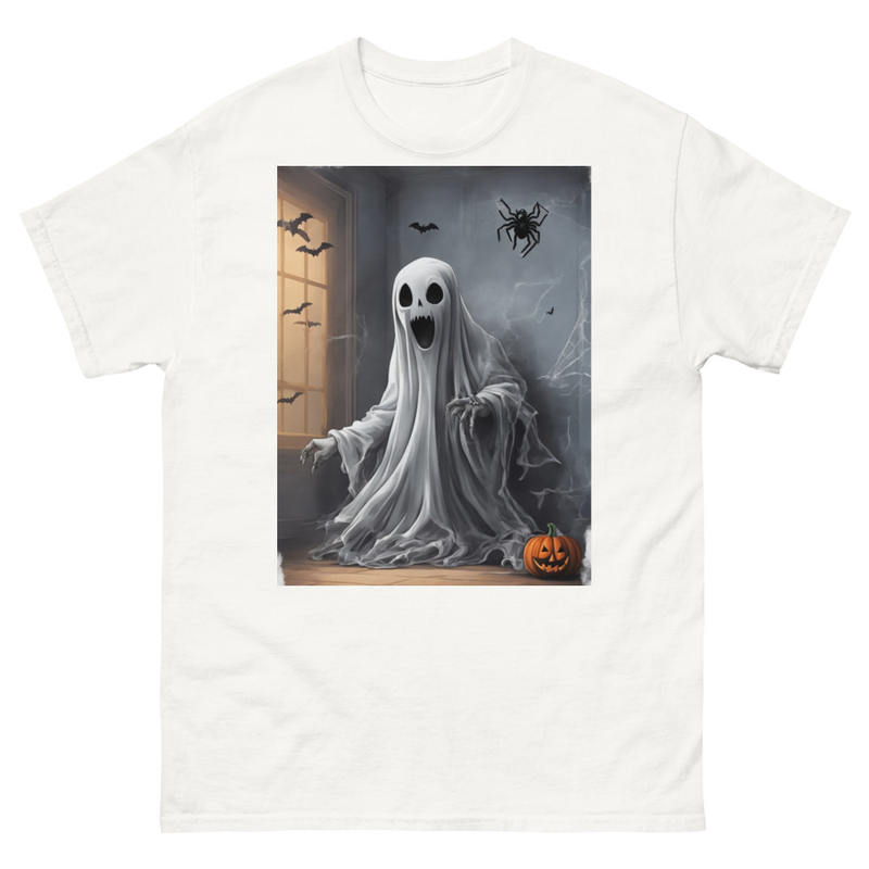 Mens Classic Tee Ghost Fear Spider on Wall Art T-shirt Halloween Clothes Gift