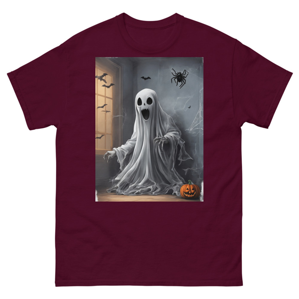 Mens Classic Tee Ghost Fear Spider on Wall Art T-shirt Halloween Clothes Gift