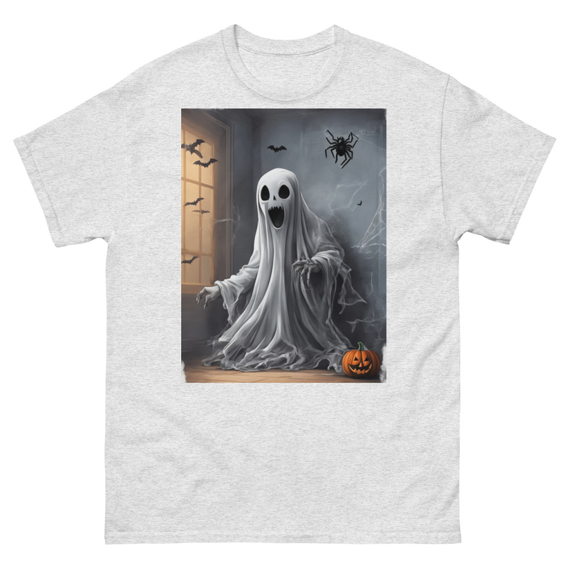 Mens Classic Tee Ghost Fear Spider on Wall Art T-shirt Halloween Clothes Gift