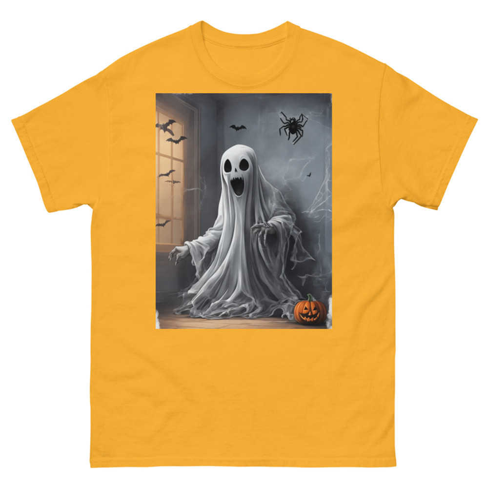 Mens Classic Tee Ghost Fear Spider on Wall Art T-shirt Halloween Clothes Gift