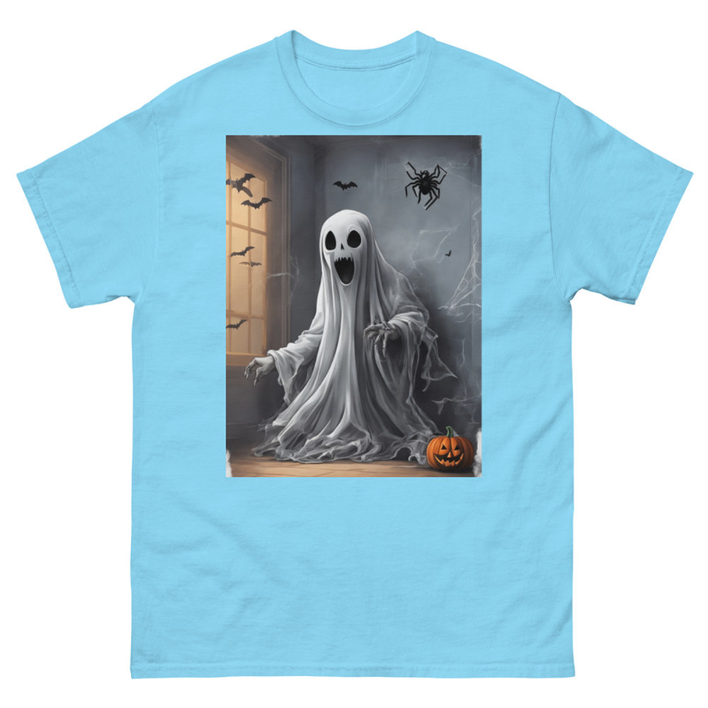 Mens Classic Tee Ghost Fear Spider on Wall Art T-shirt Halloween Clothes Gift