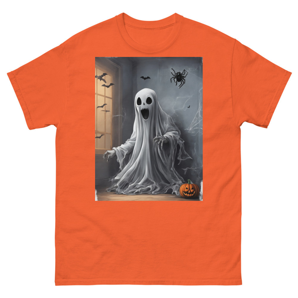 Mens Classic Tee Ghost Fear Spider on Wall Art T-shirt Halloween Clothes Gift