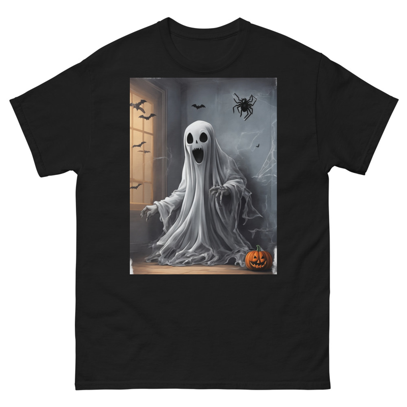 Mens Classic Tee Ghost Fear Spider on Wall Art T-shirt Halloween Clothes Gift