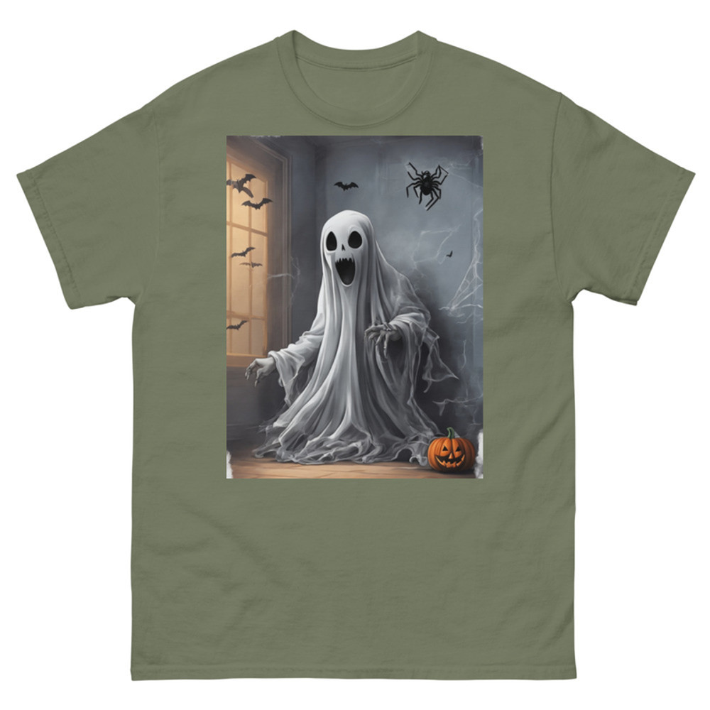 Mens Classic Tee Ghost Fear Spider on Wall Art T-shirt Halloween Clothes Gift