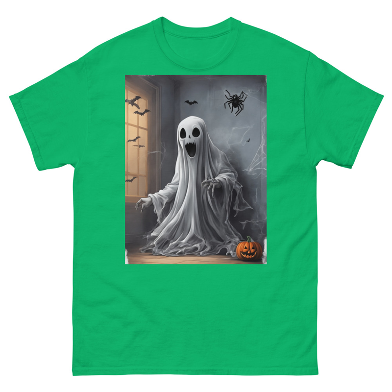 Mens Classic Tee Ghost Fear Spider on Wall Art T-shirt Halloween Clothes Gift