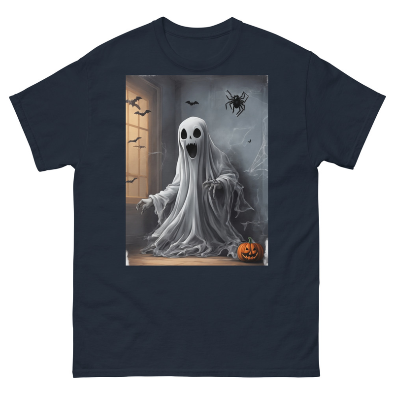 Mens Classic Tee Ghost Fear Spider on Wall Art T-shirt Halloween Clothes Gift