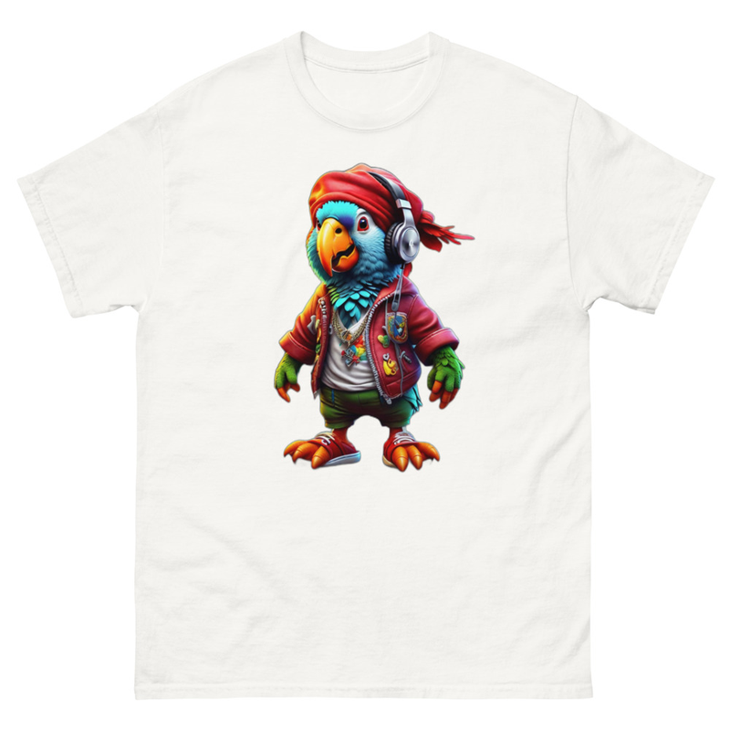 Mens Classic Tee Colorful Pirate Parrot Wearing Headphones Art T-shirt Clothes
