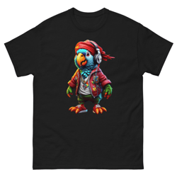 mens classic tee colorful pirate parrot wearing headphones art t-shirt clothes