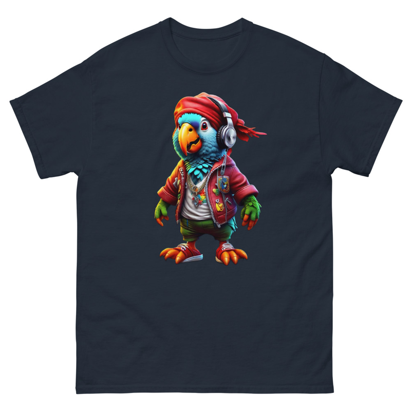 Mens Classic Tee Colorful Pirate Parrot Wearing Headphones Art T-shirt Clothes
