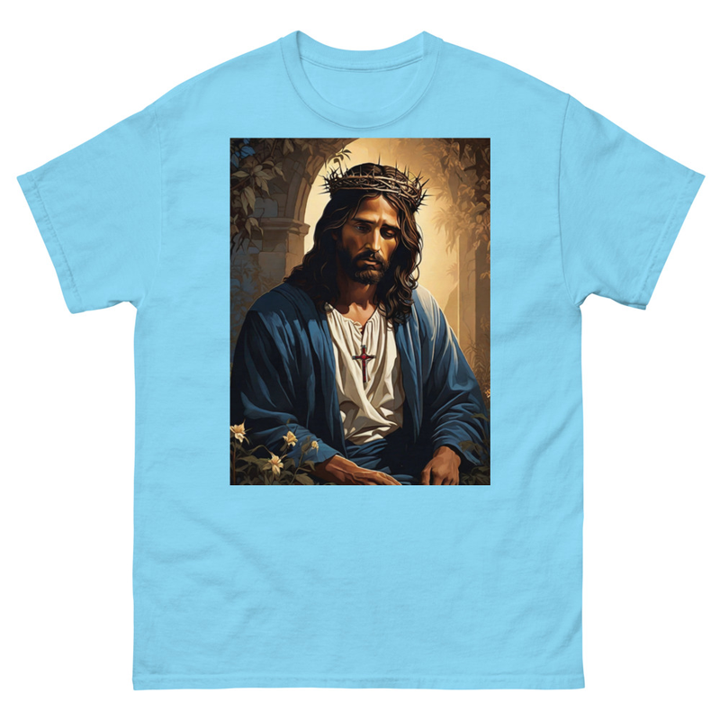 Mens Classic Tee Jesus with Crown Thorns Religious Art T-shirt Clothes Gift