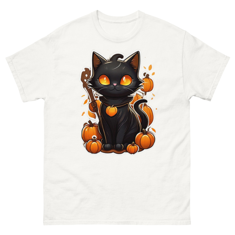 Mens Classic Tee Halloween Cute Black Cat T-shirt Animal Art Clothes Gift