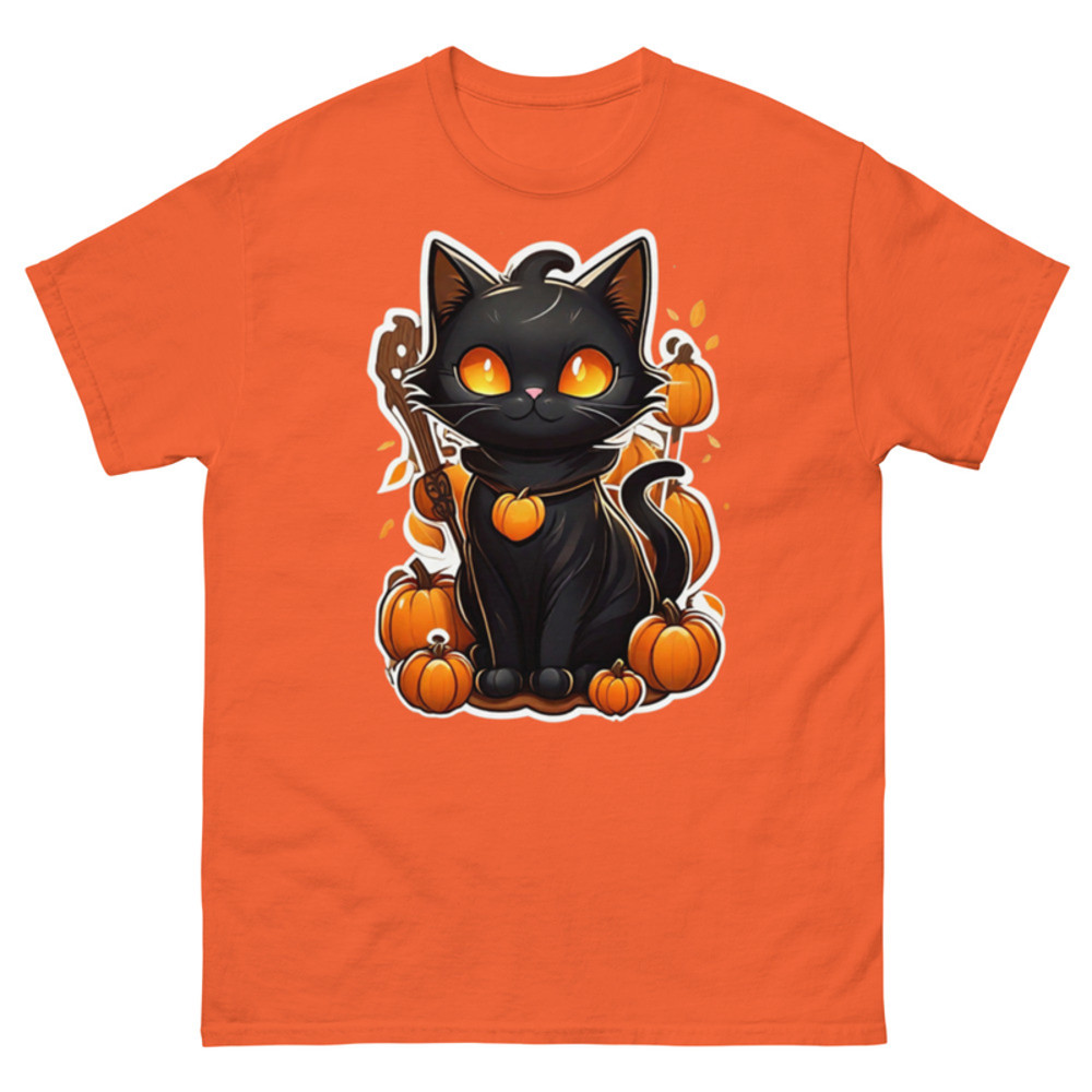 Mens Classic Tee Halloween Cute Black Cat T-shirt Animal Art Clothes Gift