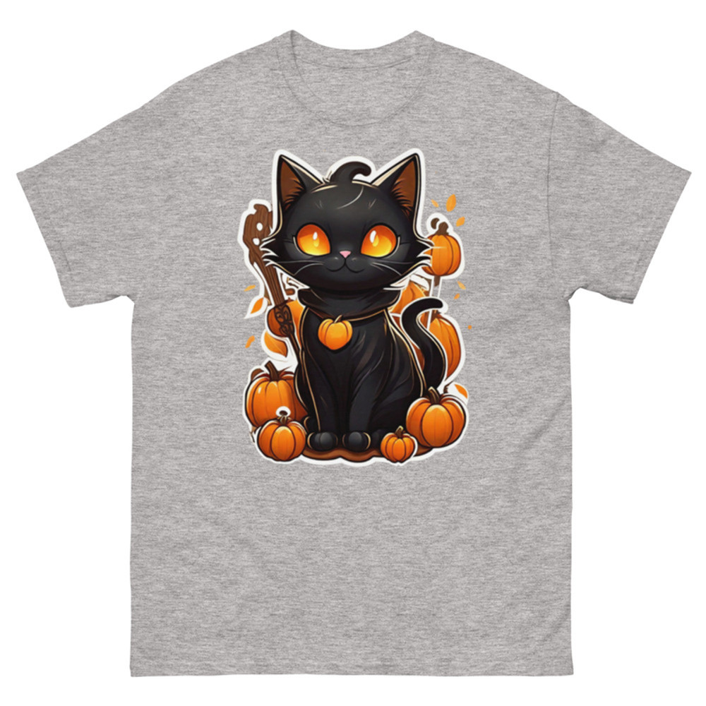 Mens Classic Tee Halloween Cute Black Cat T-shirt Animal Art Clothes Gift