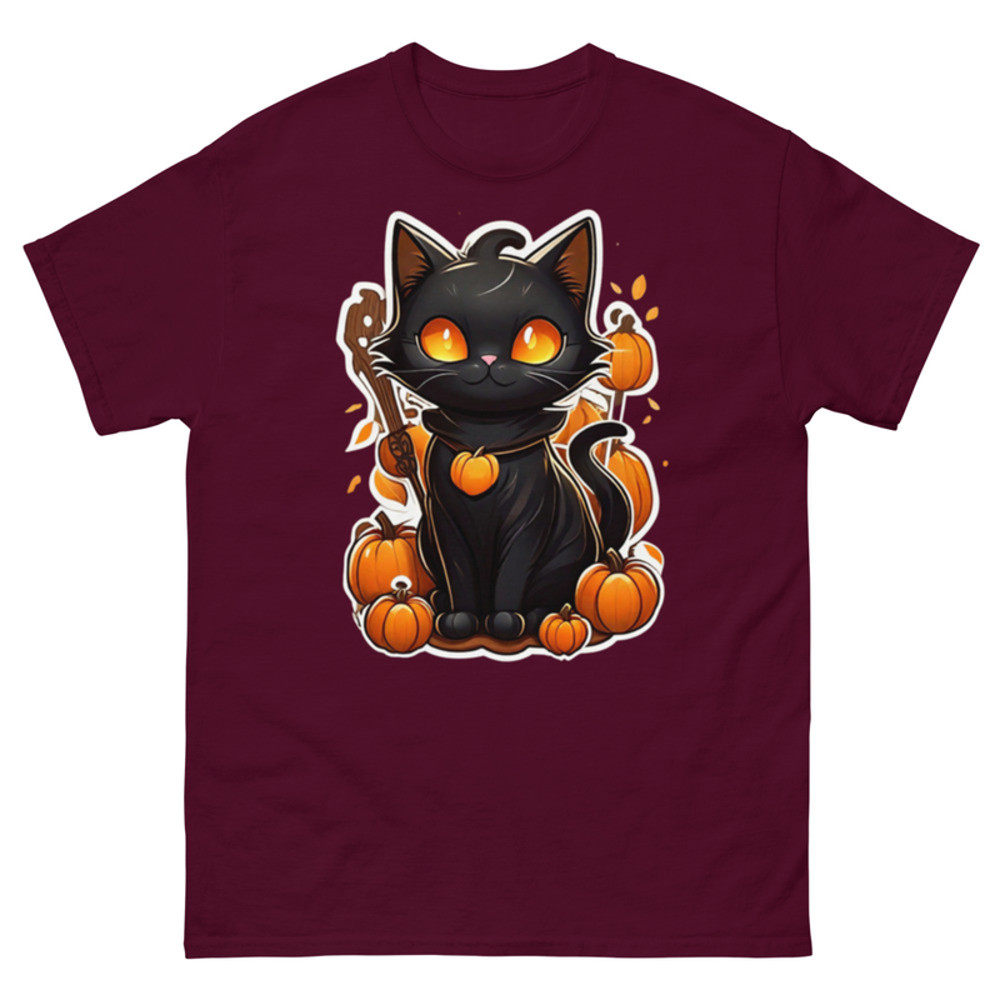 Mens Classic Tee Halloween Cute Black Cat T-shirt Animal Art Clothes Gift