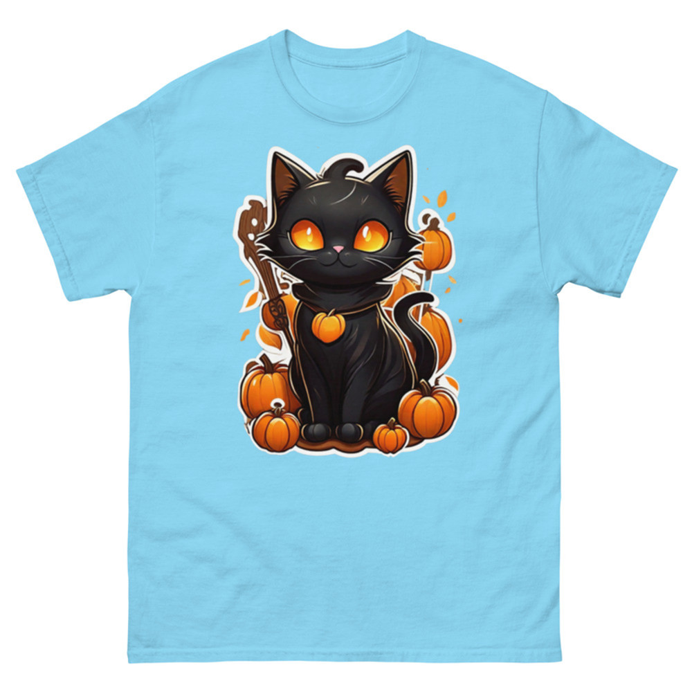 Mens Classic Tee Halloween Cute Black Cat T-shirt Animal Art Clothes Gift