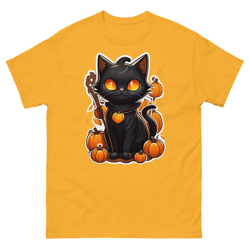 Mens Classic Tee Halloween Cute Black Cat T-shirt Animal Art Clothes Gift