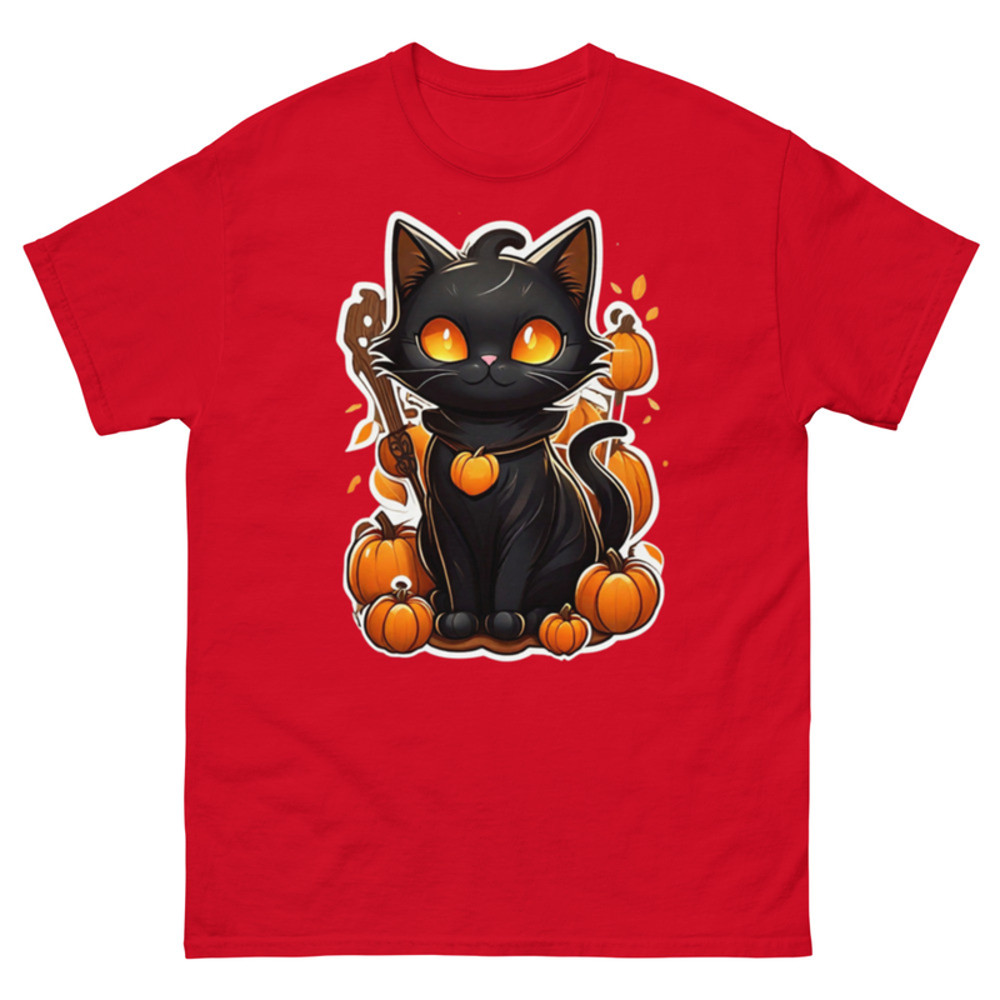 Mens Classic Tee Halloween Cute Black Cat T-shirt Animal Art Clothes Gift