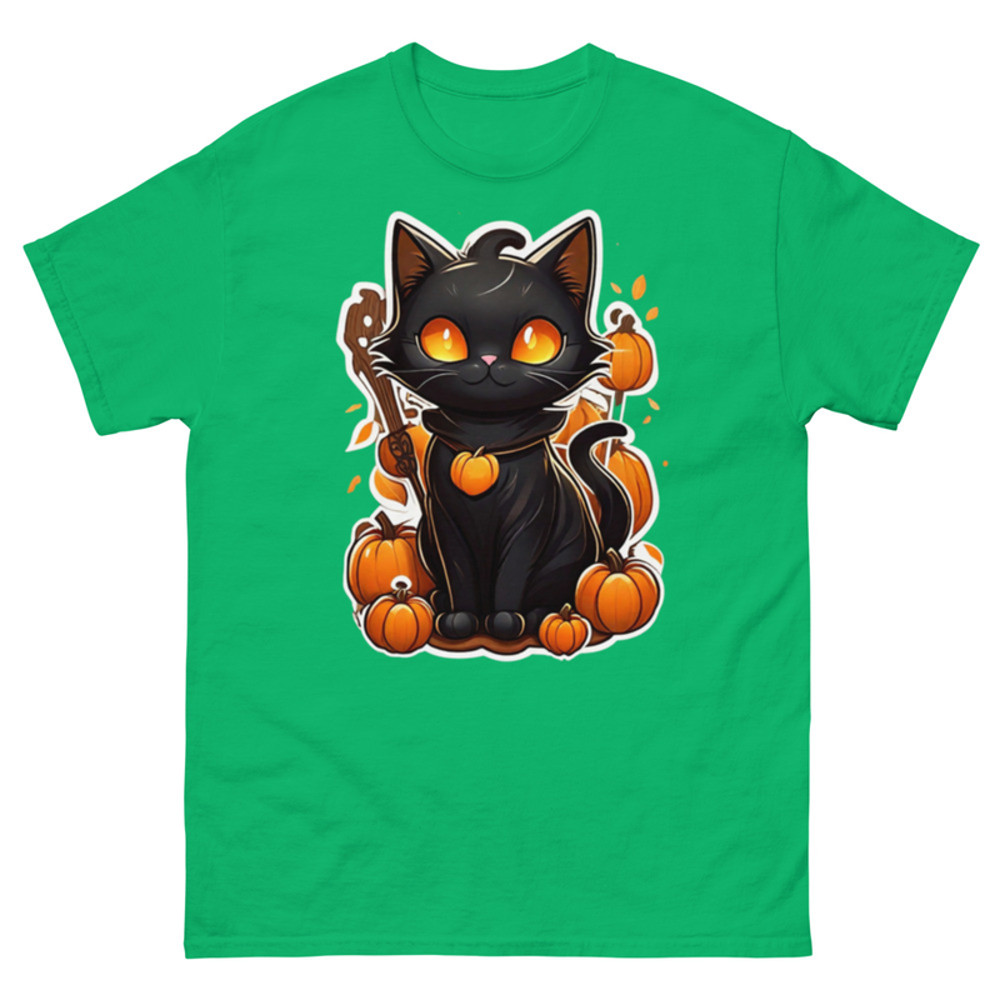 Mens Classic Tee Halloween Cute Black Cat T-shirt Animal Art Clothes Gift