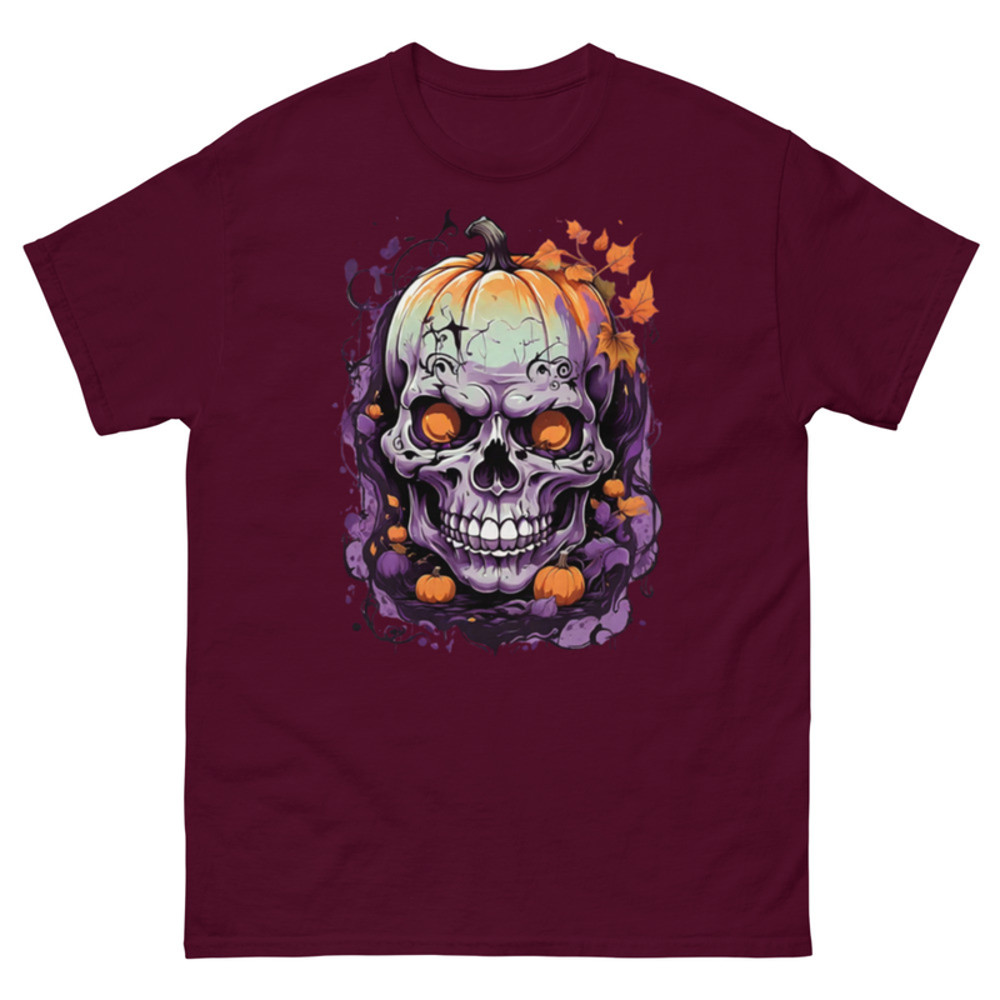 Mens Classic Tee Pumpkin Magic Face Evil Skull Art T-shirt Halloween Clothes