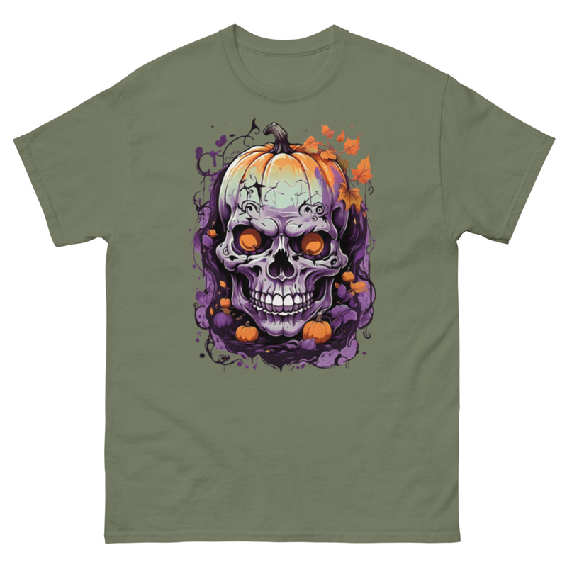 Mens Classic Tee Pumpkin Magic Face Evil Skull Art T-shirt Halloween Clothes