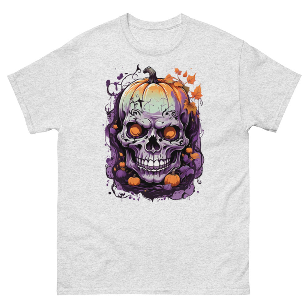 Mens Classic Tee Pumpkin Magic Face Evil Skull Art T-shirt Halloween Clothes