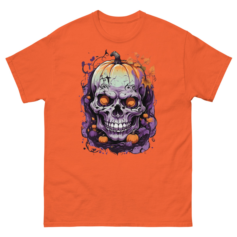 Mens Classic Tee Pumpkin Magic Face Evil Skull Art T-shirt Halloween Clothes