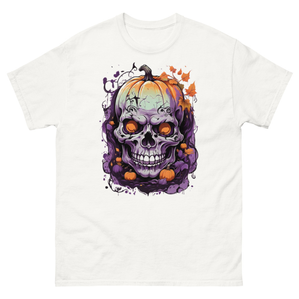 Mens Classic Tee Pumpkin Magic Face Evil Skull Art T-shirt Halloween Clothes