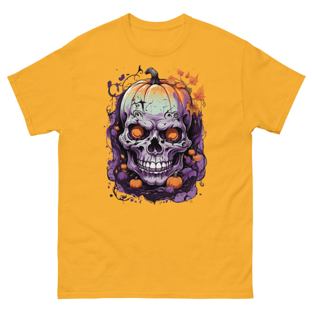 Mens Classic Tee Pumpkin Magic Face Evil Skull Art T-shirt Halloween Clothes