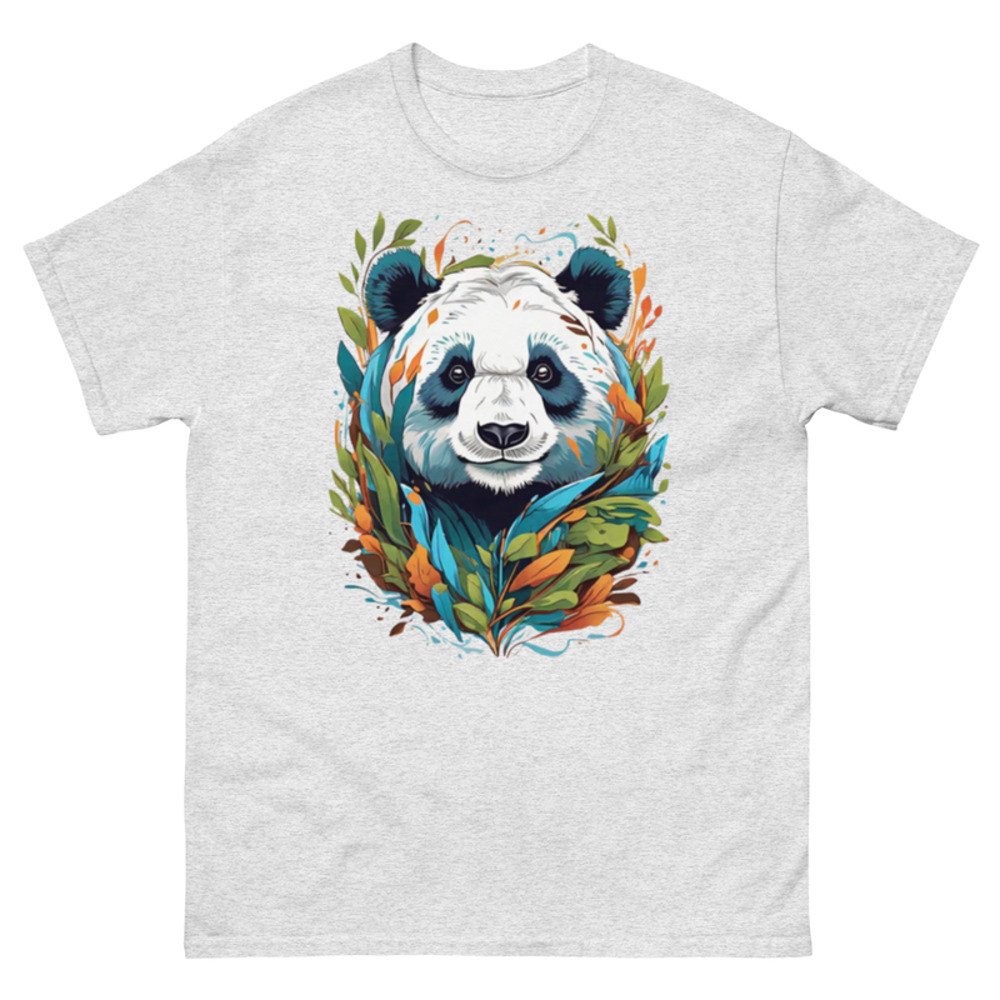 Mens Classic Tee Panda Head in Colorful Branch T-shirt Art Clothes Gift